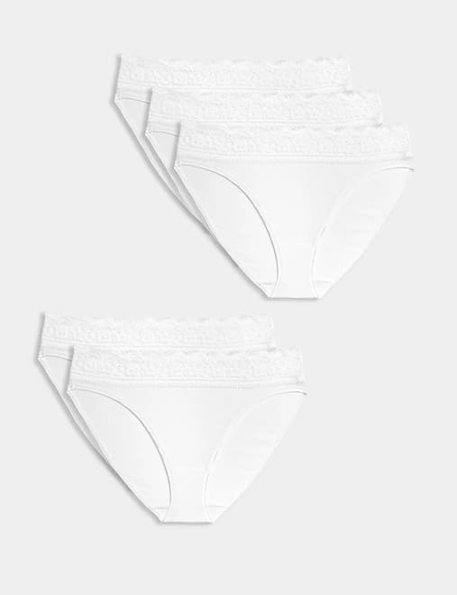 5pk Cotton Lycra® High Leg & Lace Knickers