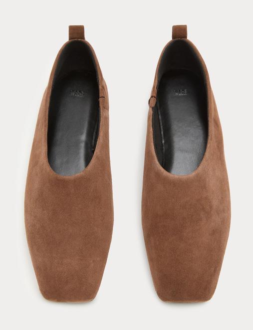 Suede Flat Chisel Toe Ballet Pumps