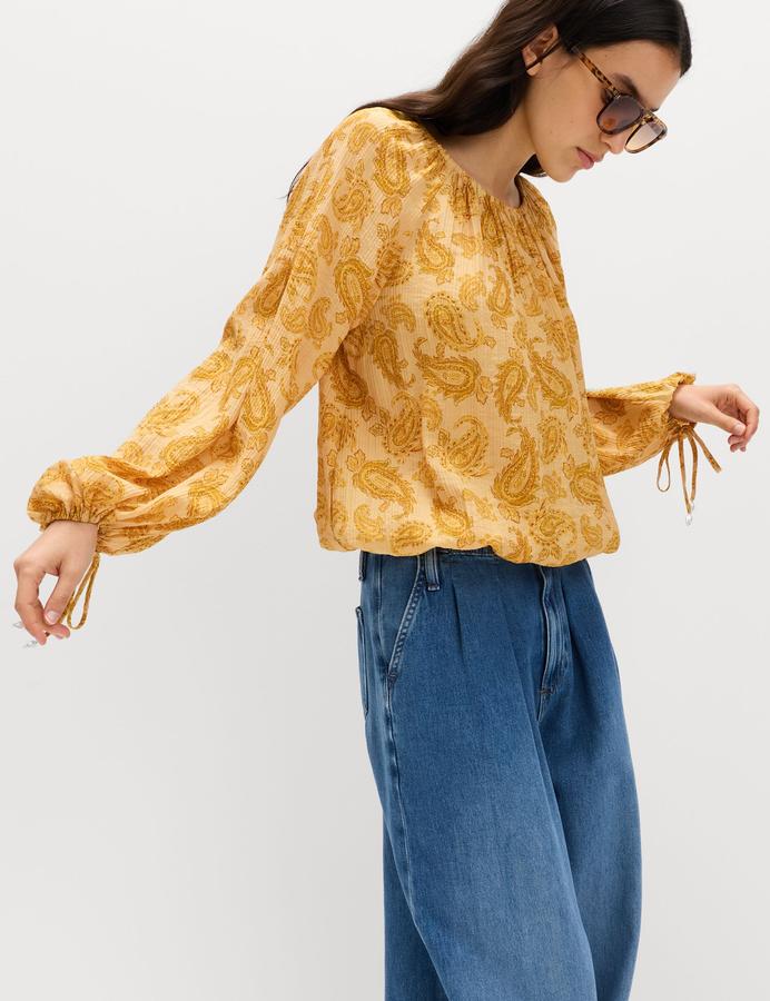 Striped Plisse Tie Detail Blouse