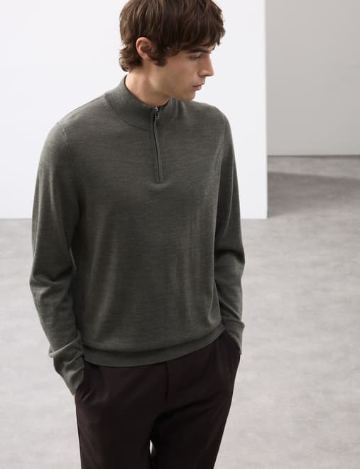 Pure Extra Fine Merino Wool Half Zip Jumper