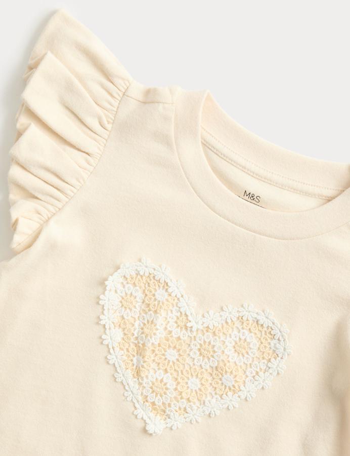 Pure Cotton Broderie Frill Heart Top (2-8 Yrs)