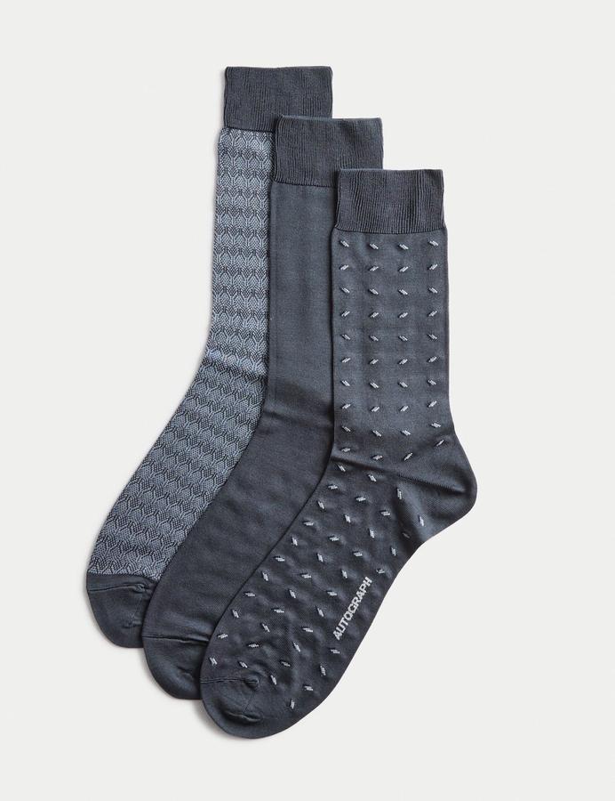 3 Pack Assorted Design Mercerised Cotton Blend Socks