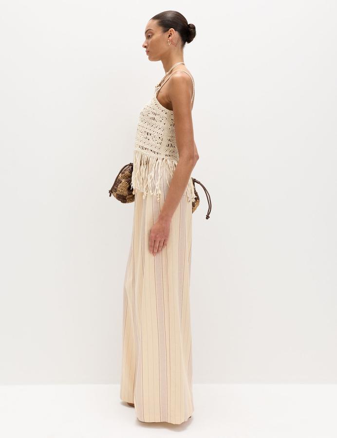 Striped Wide Leg Trousers with Linen