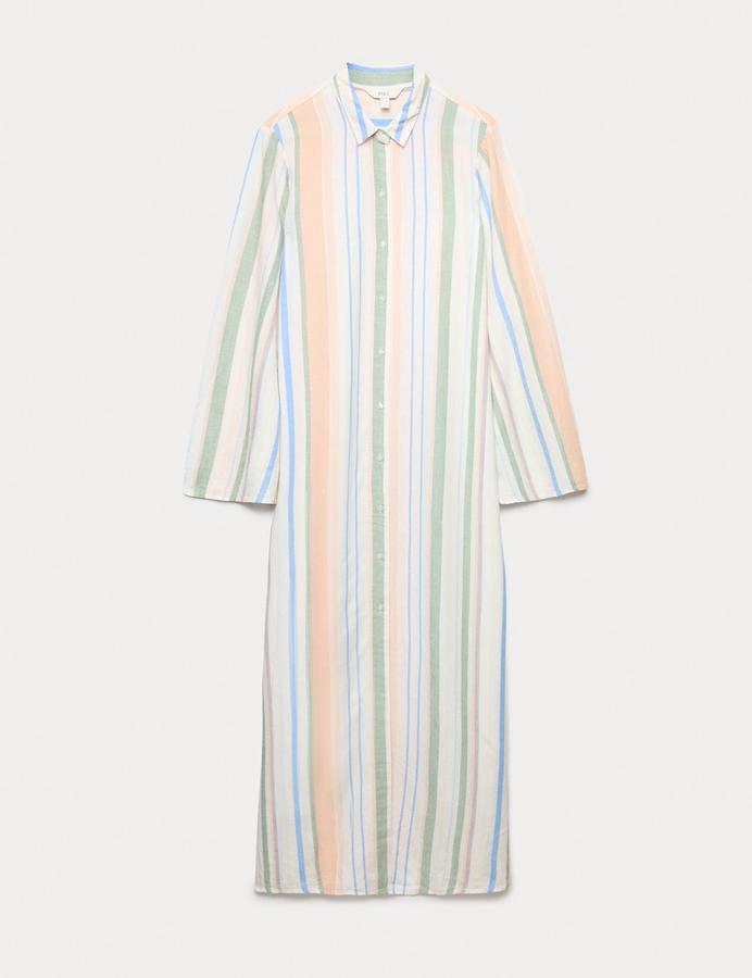 Linen Rich Printed Midi Shirt Dress