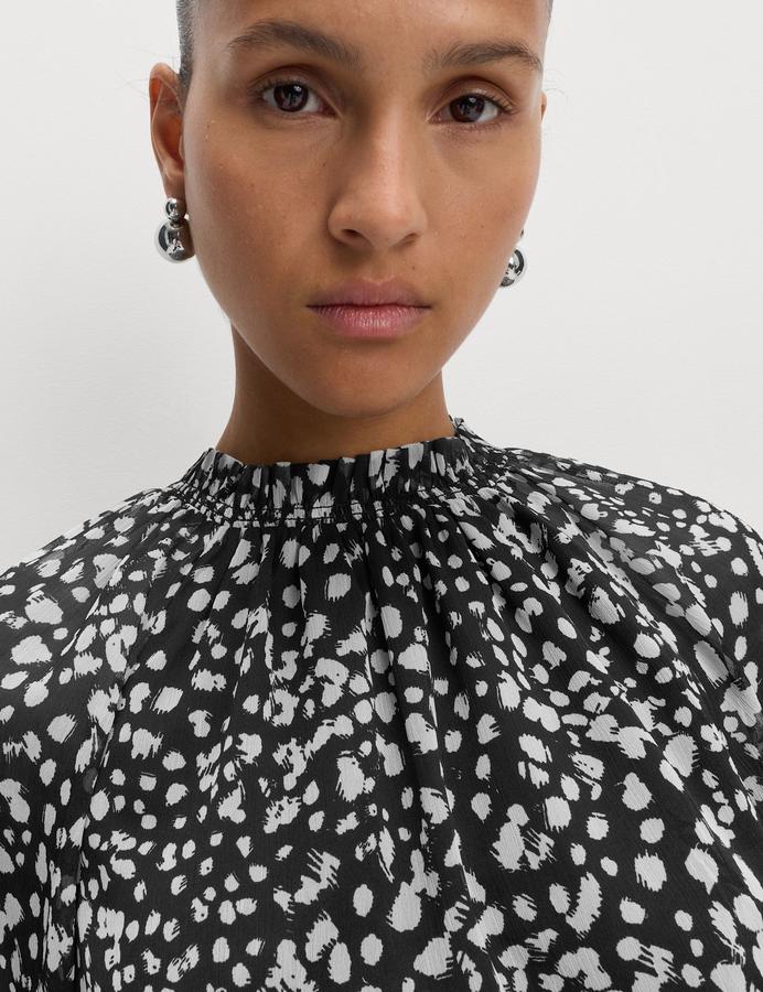 Sheer Floral Printed Long Blouson Sleeve Blouse