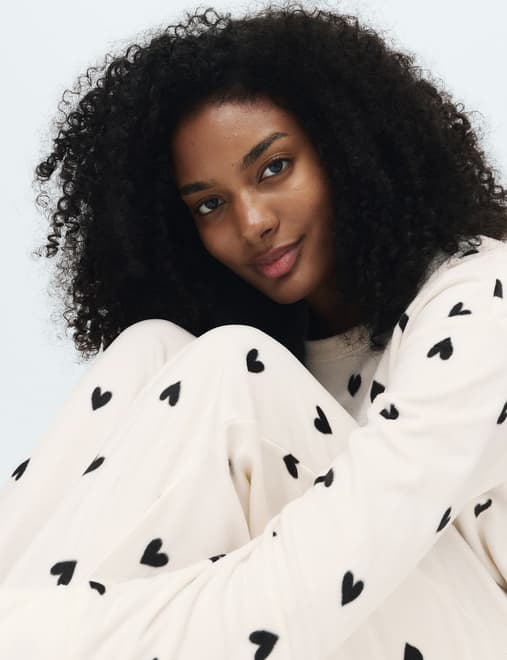 Fleece Star Print Cuffed Hem Pyjama Set