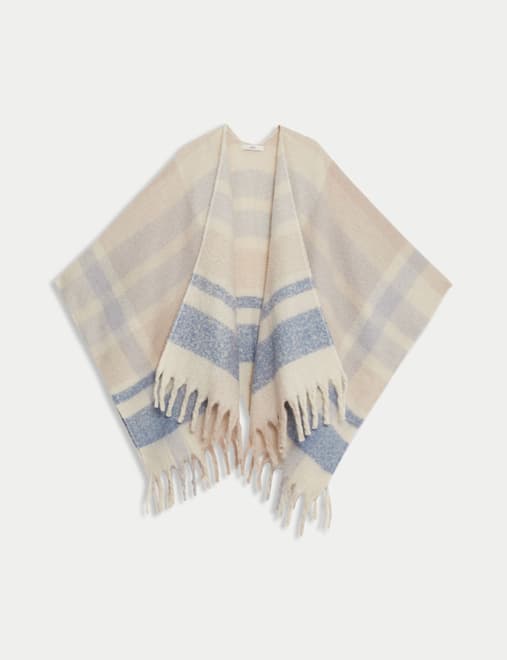 Brushed Checked Poncho