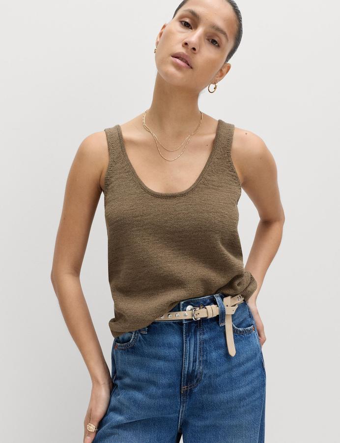 Cotton Blend Textured Scoop Neck Knitted Vest