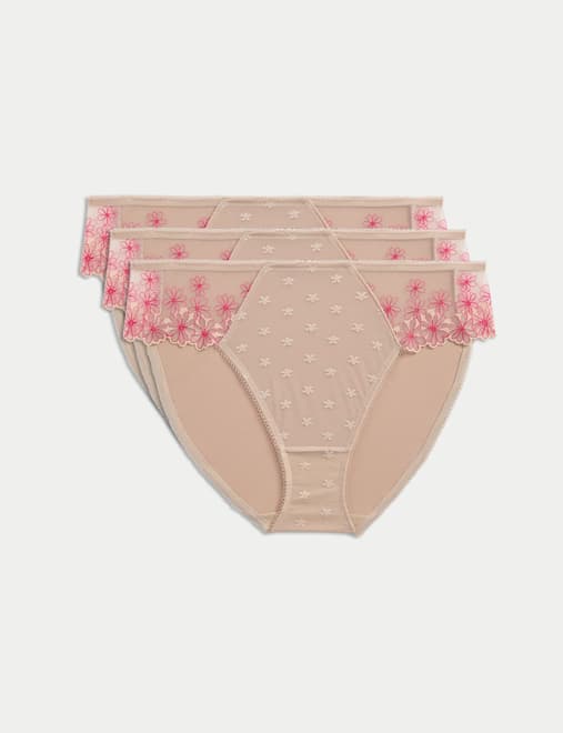 3pk Daisy Embroidery High Leg Knickers