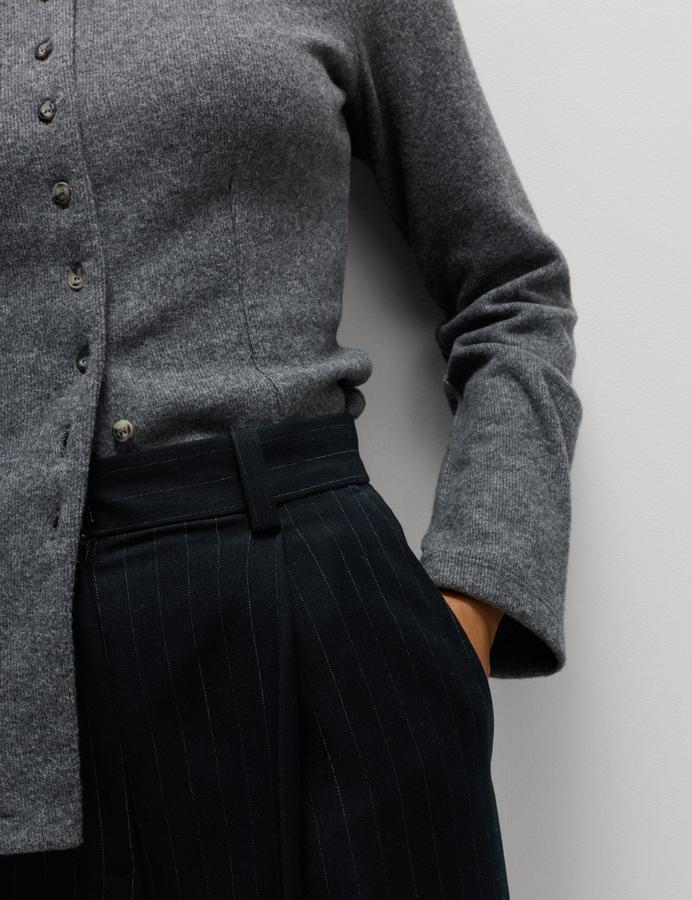 Pinstripe Single Pleat Wide Leg Trousers