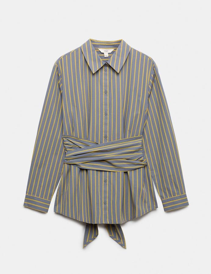 Pure Cotton Striped Tie Waisted Shirt