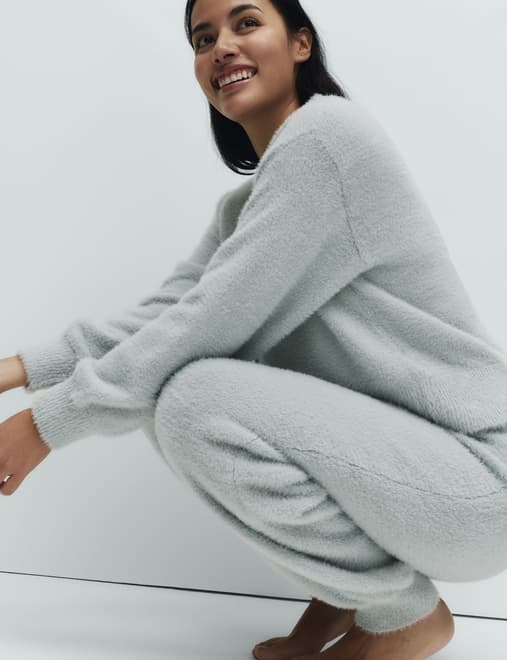 Feather Knit Cuffed Hem Pyjama Bottoms