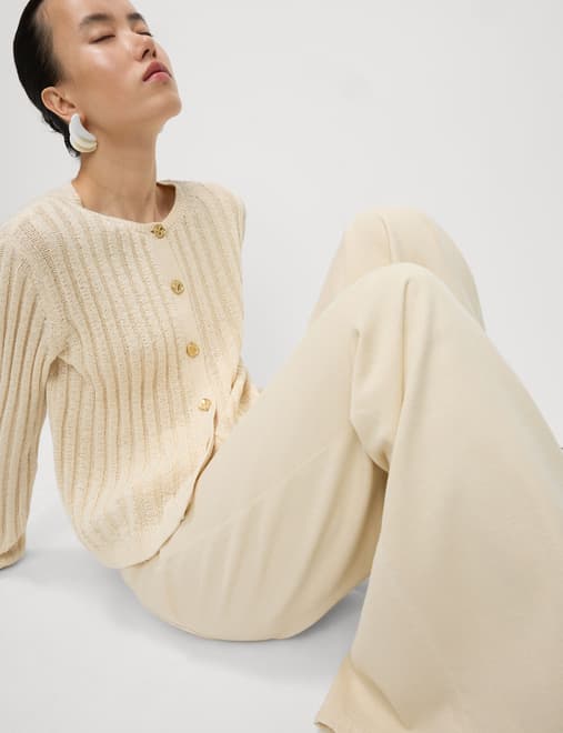 Cotton Blend Ribbed Cardigan