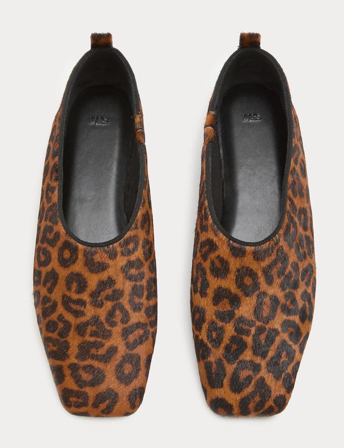 Hair On Leather Leopard Print Ballet Pumps