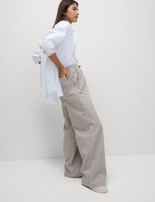 Denim Drawstring Wide-Leg Trousers