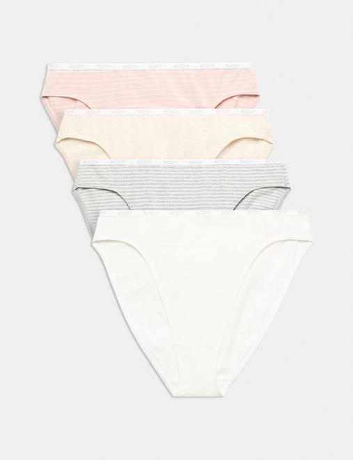 4pk Cotton Rich High Leg Knickers