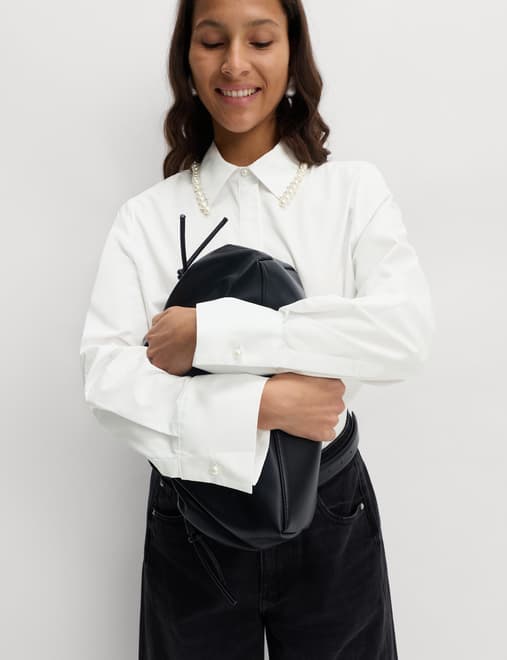 Pure Cotton Beaded Collar Oversized Shirt