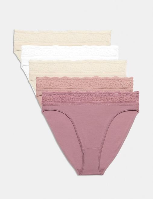 5pk Cotton Lycra® High Leg & Lace Knickers