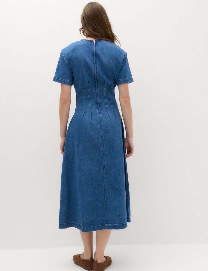 Denim Pintuck Midi Column Dress