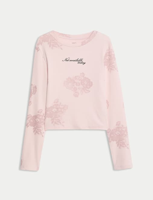 Cotton Rich Slogan Ribbed Top (6-16 Yrs)