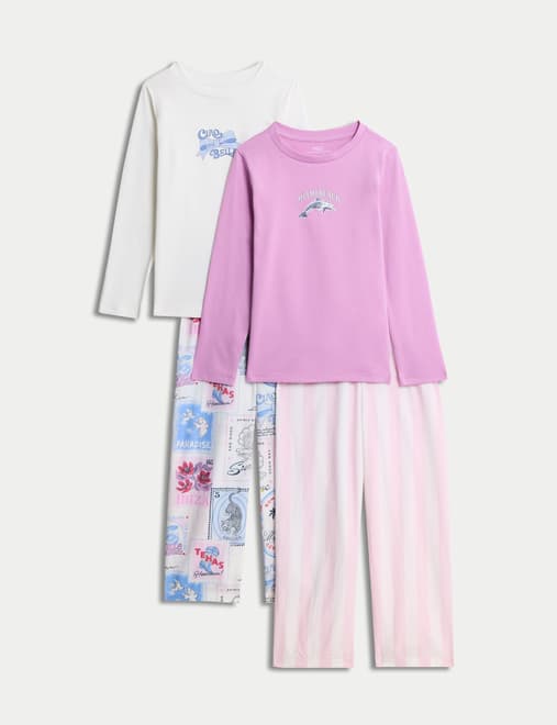 2pk Pure Cotton Patterned Pyjama Sets (1-16 Yrs)