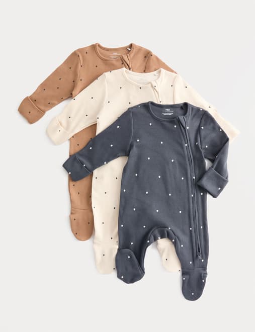 3pk Cotton Rich Heart Ribbed Sleepsuits (6½lbs-3 Yrs)