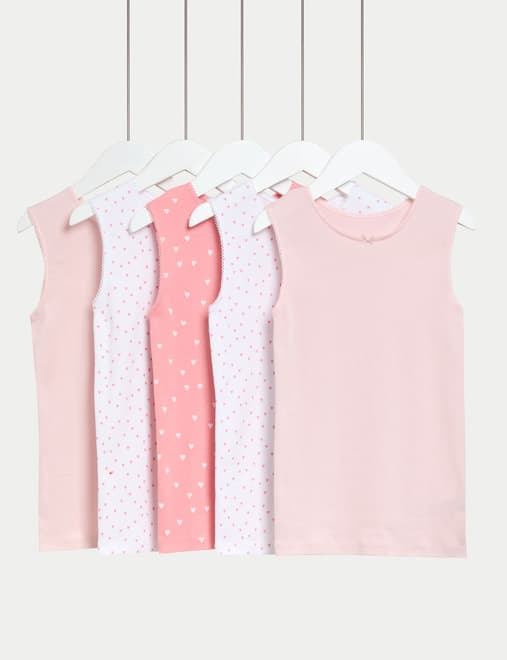 5 Pack Pure Cotton Heart Print Vests (2-14 Yrs)