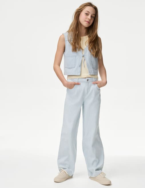 Wide Leg Denim Striped Jeans (2-16 Yrs)