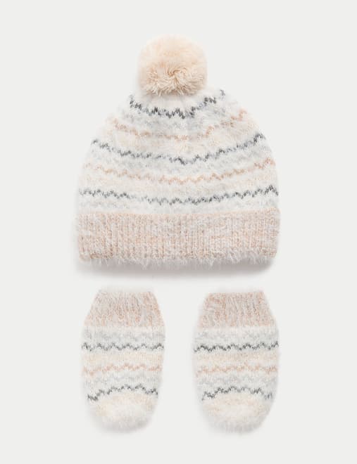 Baby Stripe Hat and Mittens Set (0-3 Yrs)