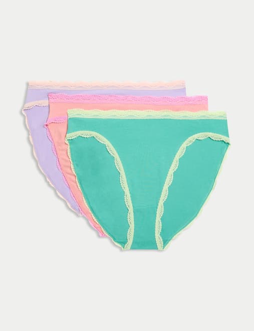 3pk Cotton Rich High Leg Knickers