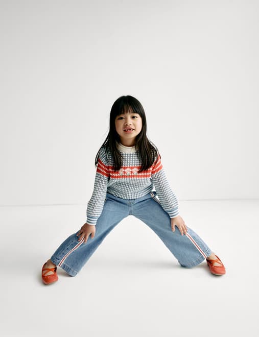 Pure Cotton Denim Side Stripe Jeans (2-16 Yrs)