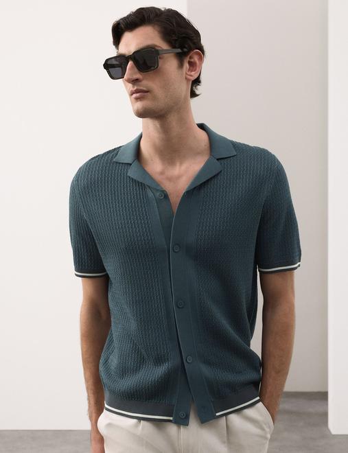Tipped Button Through Revere Polo Shirt