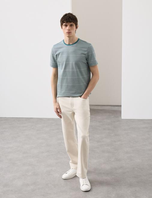 Pure Cotton Textured Striped T-Shirt