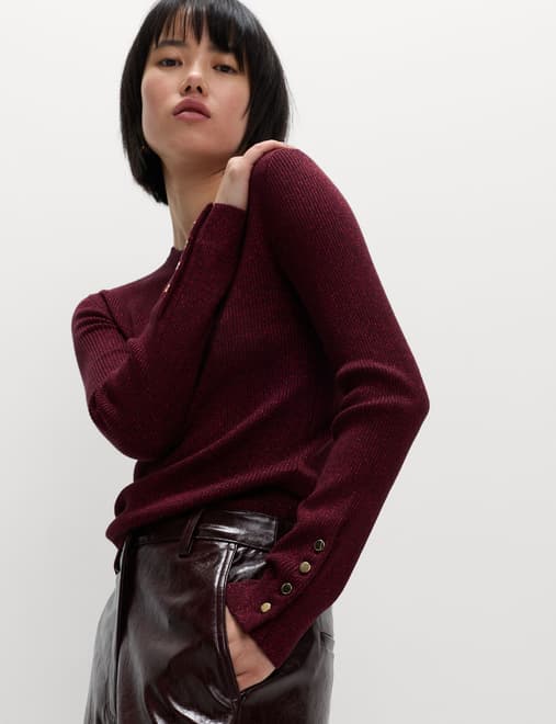 Sparkly Ribbed Button Detail Jumper