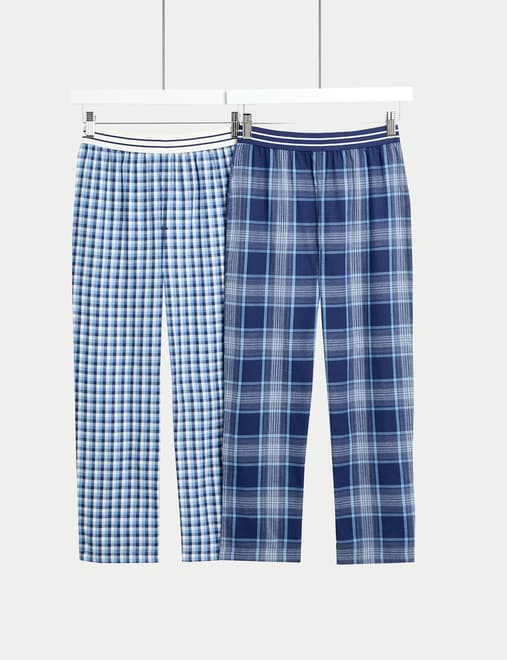 2pk Pure Cotton Checked Pyjama Bottoms (6-16 Yrs)