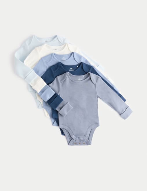 5pk Pure Cotton Long Sleeve Bodysuits (0-3 Yrs)