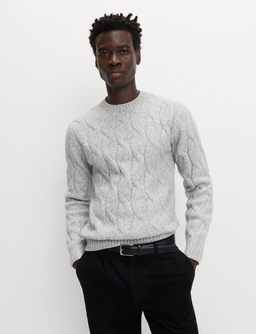 Cable Crew Neck Jumper with Wool