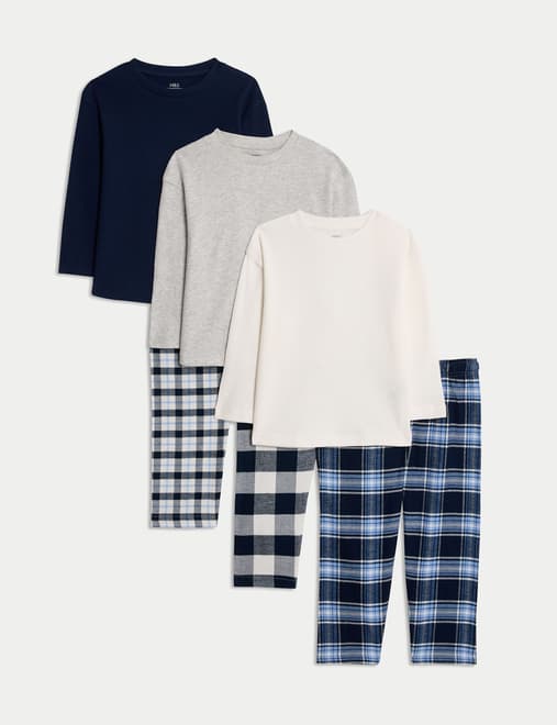 3pk Pure Cotton Check Pyjama Sets (1-16 Yrs)