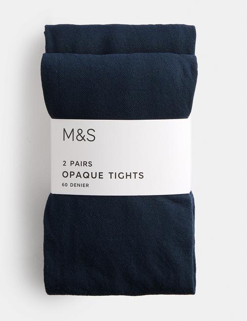 2 Pack 60 Denier Opaque Tights (6-16 Yrs)