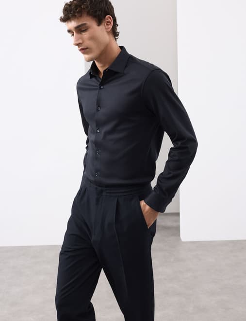 Slim Fit Easy Iron Pure Cotton Jersey Shirt