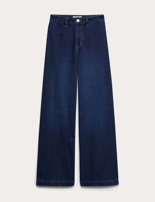 High Waisted Wide Leg Ankle Grazer Jeans