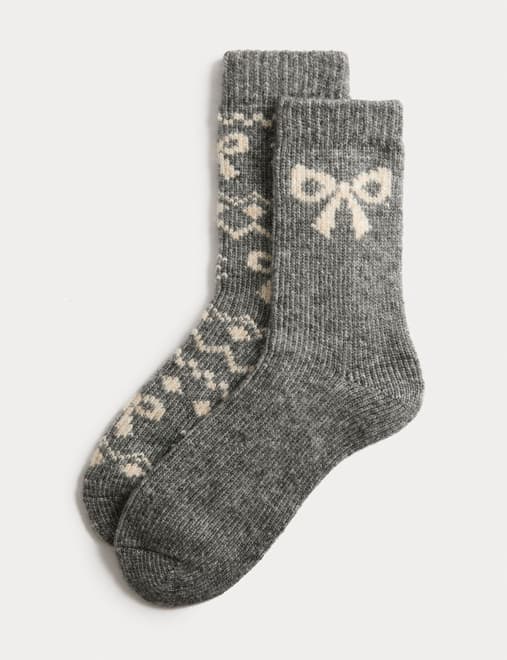 2pk Thermal Bow Ankle High Socks