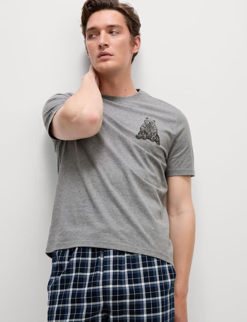 Pure Cotton Bear Graphic Loungewear Top