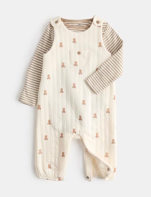 2 Piece Cotton Rich Teddy Dungaree Outfit (7lbs - 1 yrs)