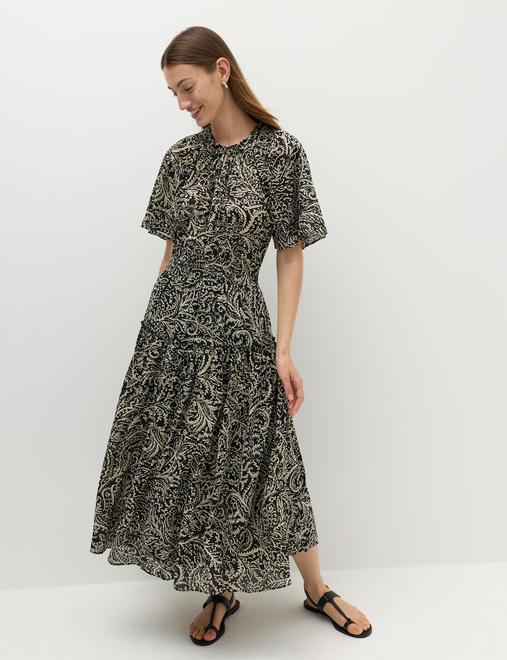 Pure Cotton Printed Midi Waisted Dress