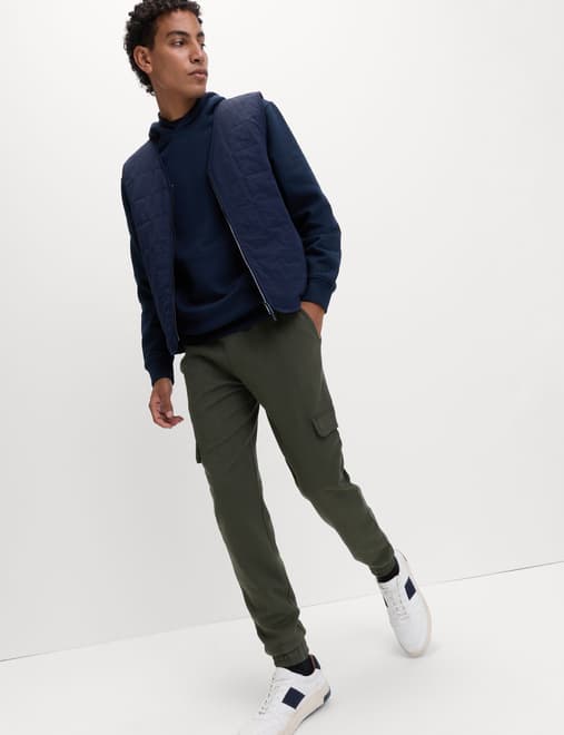 Regular Fit Herringbone Cargo Joggers