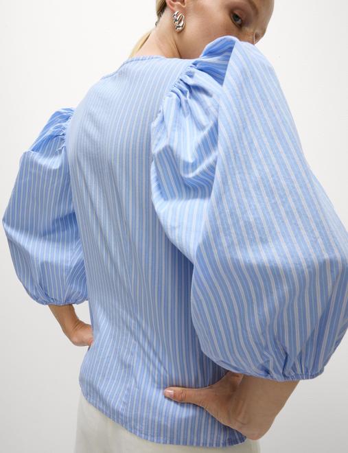 Pure Cotton Puff Sleeve Button Through Blouse