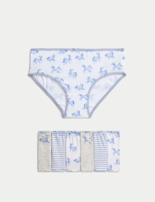 7pk Cotton with Stretch Unicorn Knickers (2-12 Yrs)