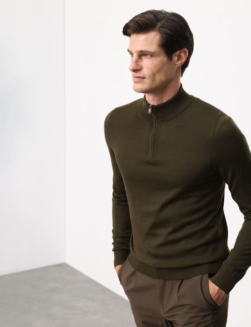 Pure Extra Fine Merino Wool Half Zip Jumper