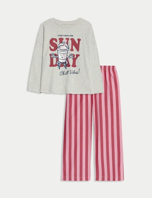 Pure Cotton Graphic Striped Pyjamas (1-8 Yrs)
